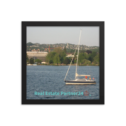 Boat on the River Framed photo paper poster with realestatepartner24 with house Logo