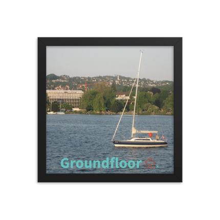 Boat on the River Framed photo paper poster with Groundfloor with House Logo