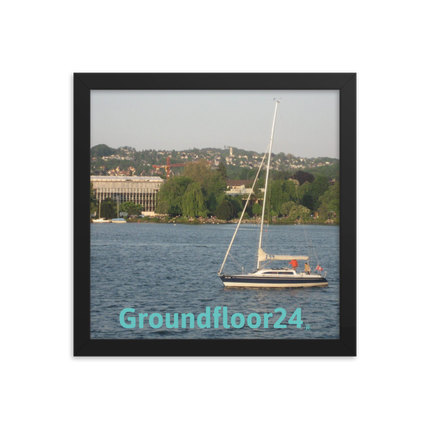 Boat on the River Framed photo paper poster with Groundfloor24 without House Logo