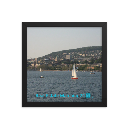 Beautiful River & Hills Sinari Framed photo paper poster with realestatematching24 with key Logo