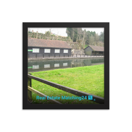 Lakeside Serenity Framed photo paper poster with realestatematching24 with key Logo