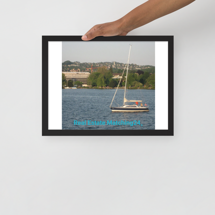 Boat on the River Framed photo paper poster with realestatematching24 without key Logo