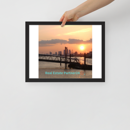 Evening Glow Framed photo paper poster with realestatepartner24 with house Logo