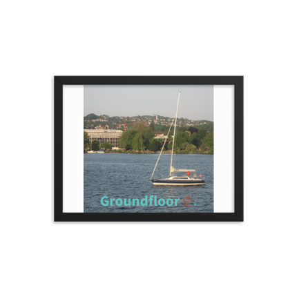 Boat on the River Framed photo paper poster with Groundfloor with House Logo