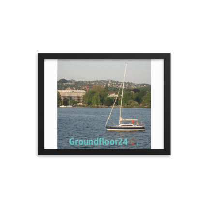 Boat on the River Framed photo paper poster with Groundfloor24 with House Logo