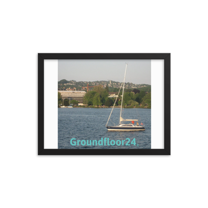 Boat on the River Framed photo paper poster with Groundfloor24 without House Logo