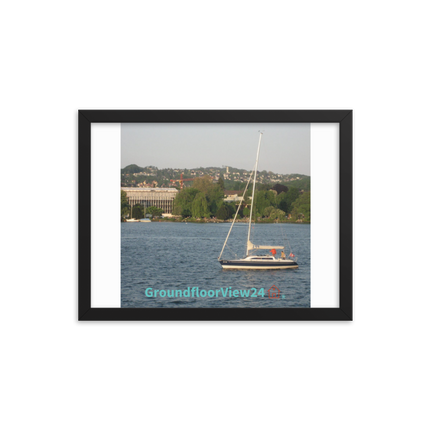 Boat on the River Framed photo paper poster with groundfloorview24 with House Logo