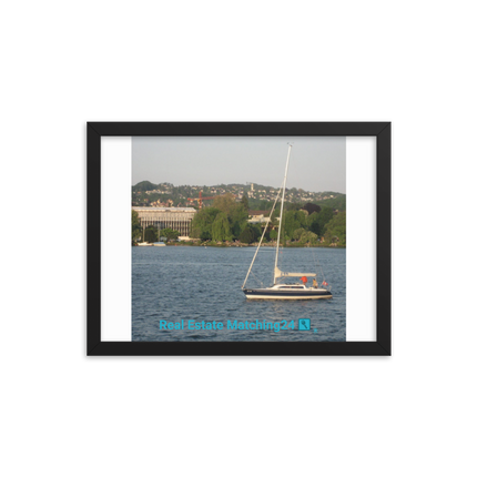 Boat on the River Framed photo paper poster with realestatematching24 with key Logo
