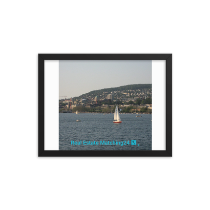 Beautiful River & Hills Sinari Framed photo paper poster with realestatematching24 with key Logo