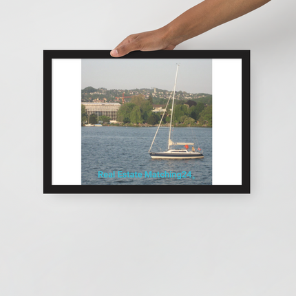 Boat on the River Framed photo paper poster with realestatematching24 without key Logo