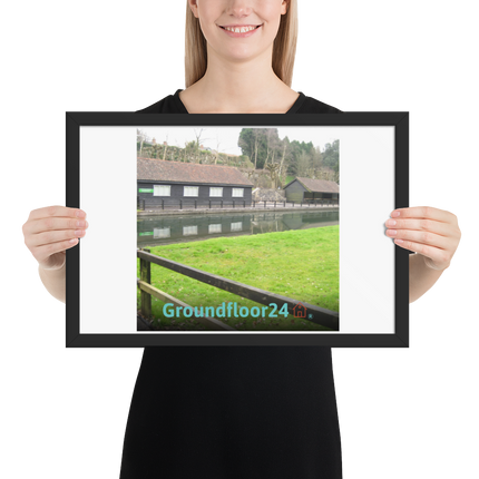 Lakeside Serenity Framed photo paper poster with Groundfloor24 with House Logo