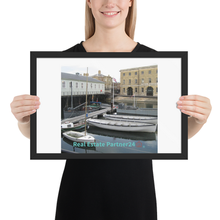 Boat on Water Framed photo paper poster with realestatepartner24 with house Logo