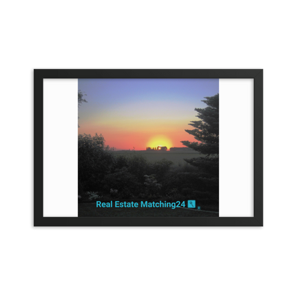 Beautiful Sunset Sinari Framed photo paper poster with realestatematching24 with key Logo