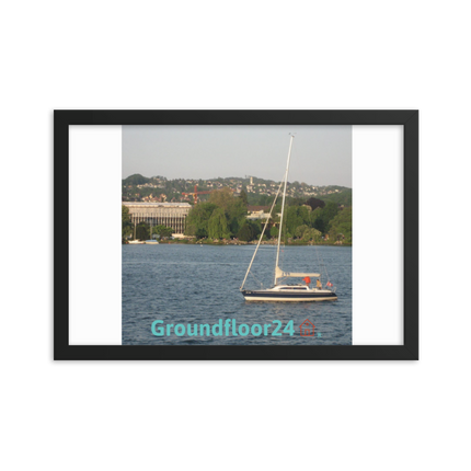 Boat on the River Framed photo paper poster with Groundfloor24 with House Logo