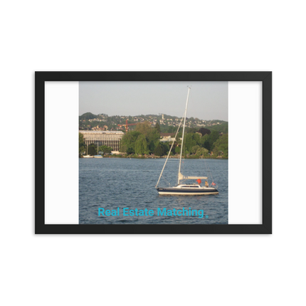 Boat on the River Framed photo paper poster with realestatematching without key Logo
