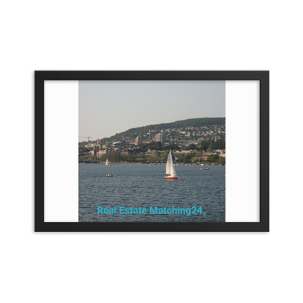 Beautiful River & Hills Sinari Framed photo paper poster with realestatematching24 without key Logo