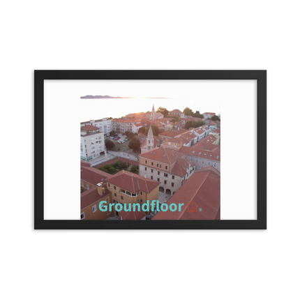 Roof Sunset View Framed photo paper poster with Groundfloor with House Logo