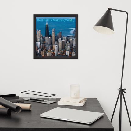 Beutiful Sinari Framed photo paper poster with Real Estate Matching24 Logo