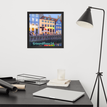 Nyhavn Framed photo paper poster with Groundfloor24 Logo
