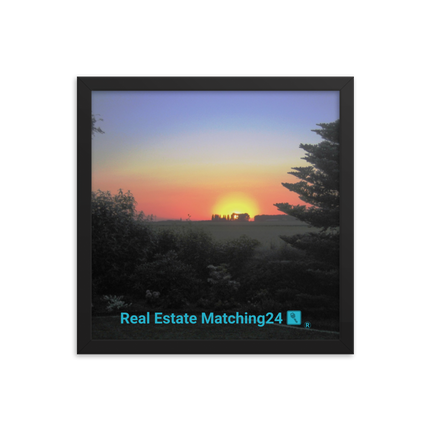 Beautiful Sunset Sinari Framed photo paper poster with realestatematching24 with key Logo
