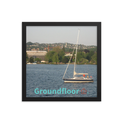 Boat on the River Framed photo paper poster with Groundfloor with House Logo