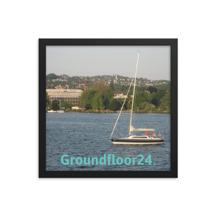 Boat on the River Framed photo paper poster with Groundfloor24 without House Logo