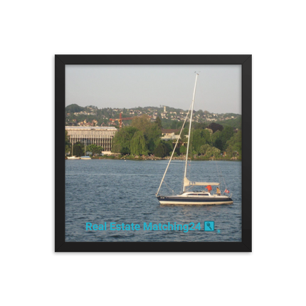 Boat on the River Framed photo paper poster with realestatematching24 with key Logo