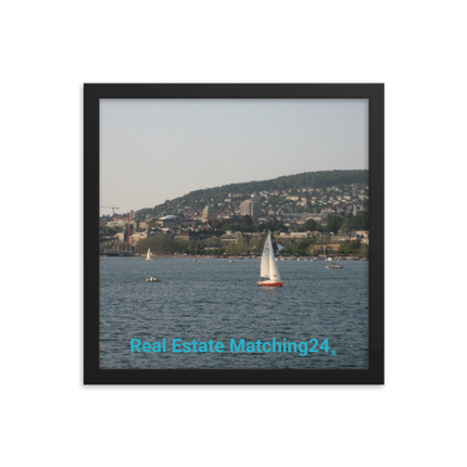 Beautiful River & Hills Sinari Framed photo paper poster with realestatematching24 without key Logo