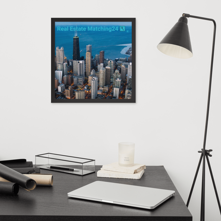 Beutiful Sinari Framed photo paper poster with Real Estate Matching24 Logo