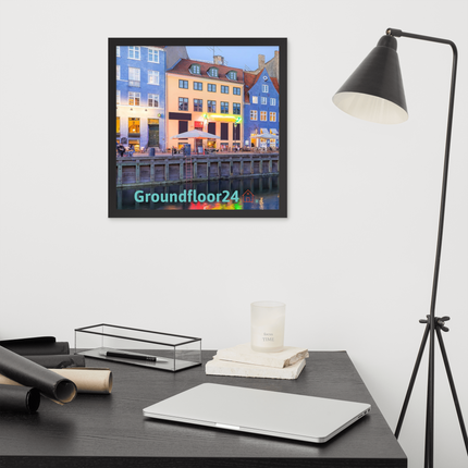 Nyhavn Framed photo paper poster with Groundfloor24 Logo