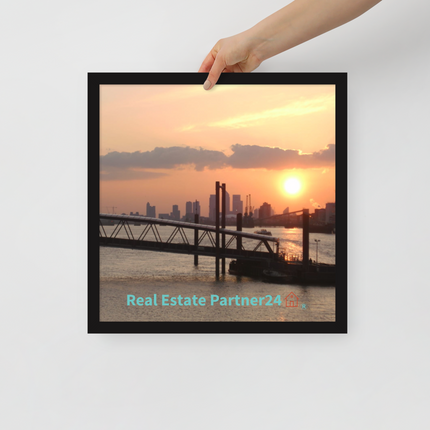 Evening Glow Framed photo paper poster with realestatepartner24 with house Logo