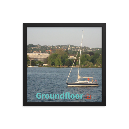 Boat on the River Framed photo paper poster with Groundfloor with House Logo