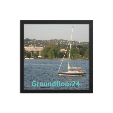 Boat on the River Framed photo paper poster with Groundfloor24 without House Logo