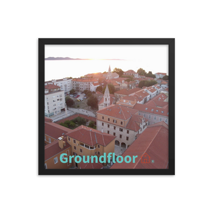 Roof Sunset View Framed photo paper poster with Groundfloor with House Logo