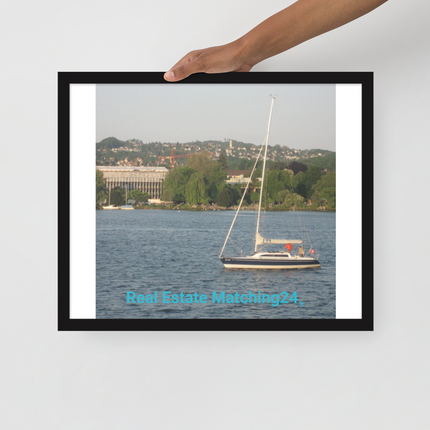 Boat on the River Framed photo paper poster with realestatematching24 without key Logo