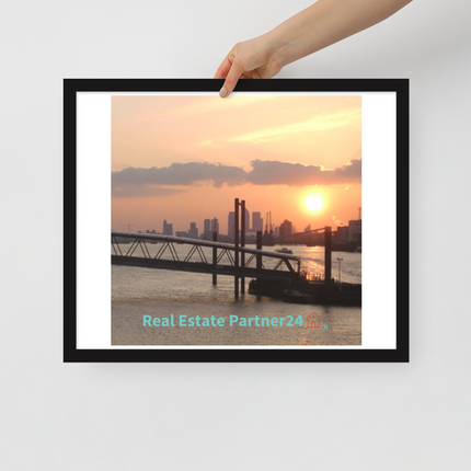 Evening Glow Framed photo paper poster with realestatepartner24 with house Logo