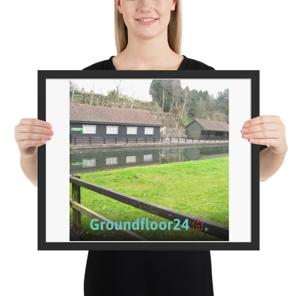 Lakeside Serenity Framed photo paper poster with Groundfloor24 with House Logo