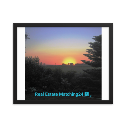 Beautiful Sunset Sinari Framed photo paper poster with realestatematching24 with key Logo