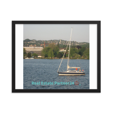 Boat on the River Framed photo paper poster with realestatepartner24 with house Logo