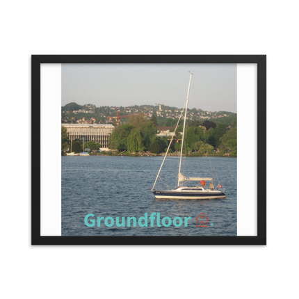 Boat on the River Framed photo paper poster with Groundfloor with House Logo