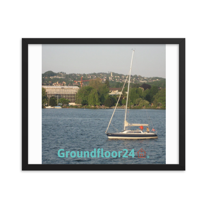 Boat on the River Framed photo paper poster with Groundfloor24 with House Logo