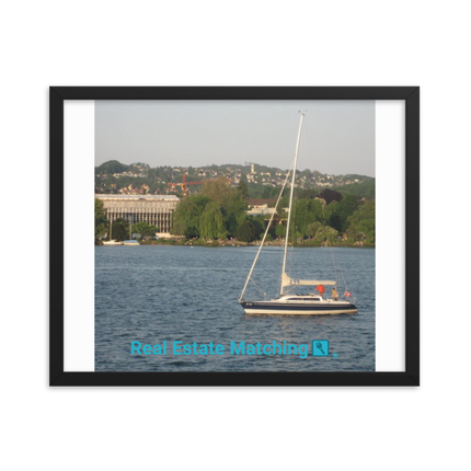 Boat on the River Framed photo paper poster with realestatematching with key Logo