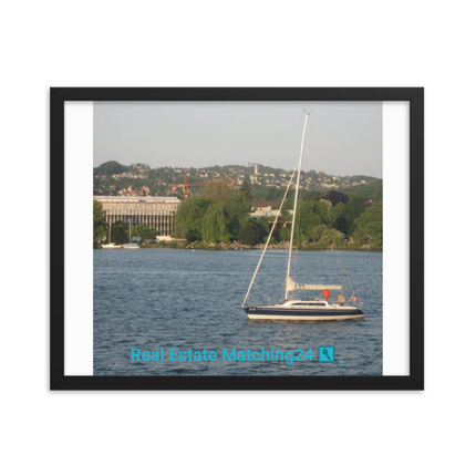 Boat on the River Framed photo paper poster with realestatematching24 with key Logo