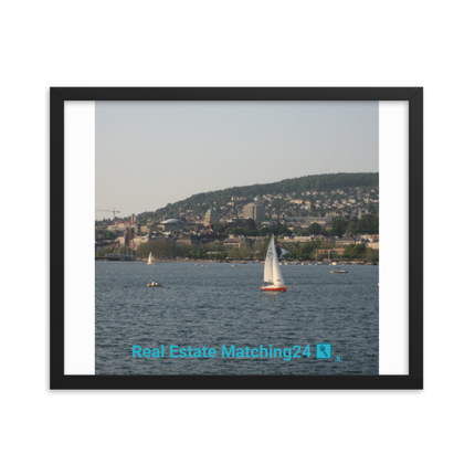 Beautiful River & Hills Sinari Framed photo paper poster with realestatematching24 with key Logo