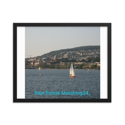 Beautiful River & Hills Sinari Framed photo paper poster with realestatematching24 without key Logo