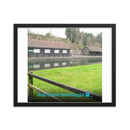 Lakeside Serenity Framed photo paper poster with realestatematching24 with key Logo