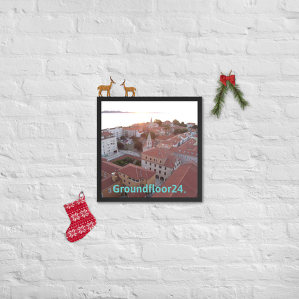 Roof Sunset View Framed photo paper poster with Groundfloor24 without House Logo