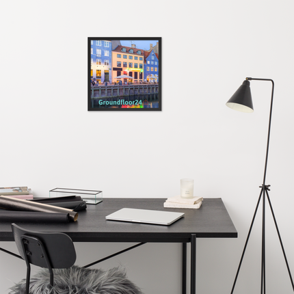 Nyhavn Framed photo paper poster with Groundfloor24 Logo