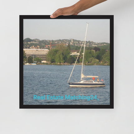 Boat on the River Framed photo paper poster with realestatematching24 without key Logo