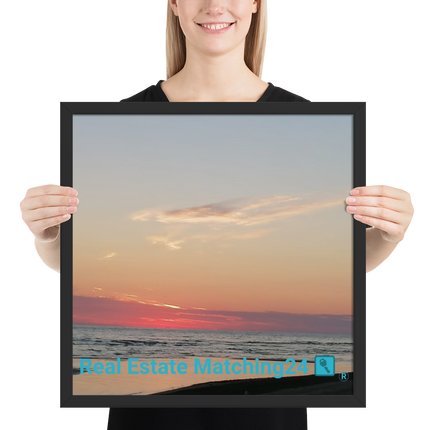 Sunset Sinari Framed photo paper poster with Real Estate Matching24 Logo